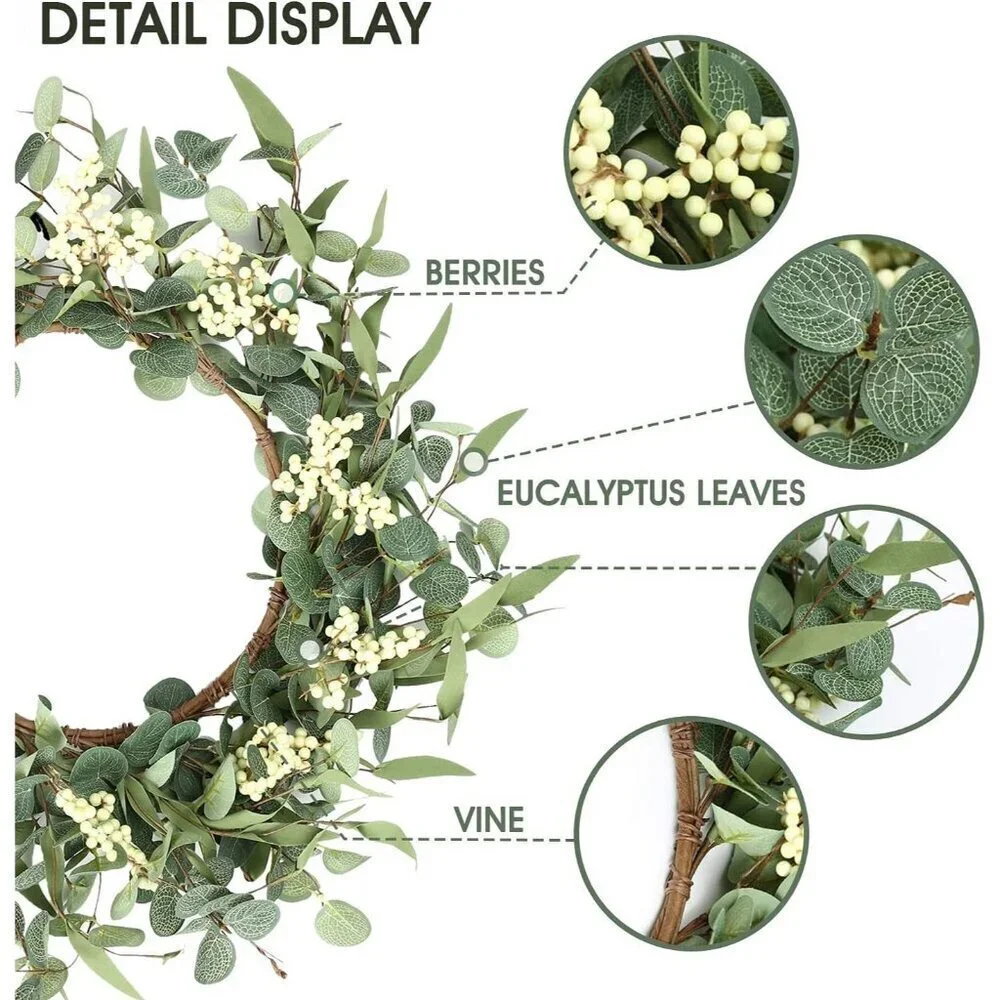 20'' Eucalyptus Wreath for Front Door Porch Window Green Decor for Home